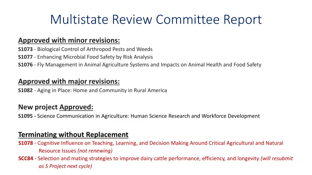 multistate review committee report 1