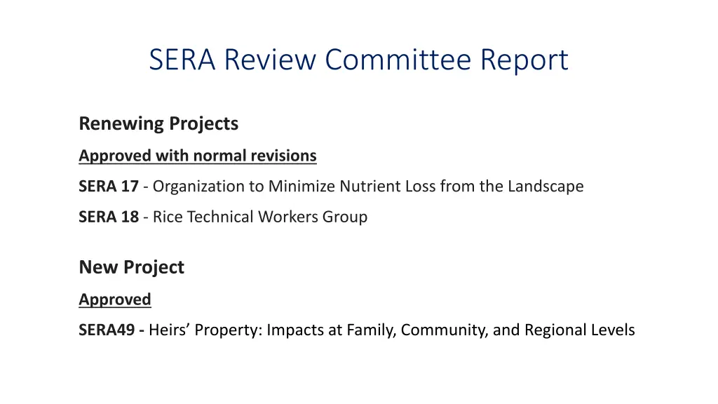 sera review committee report