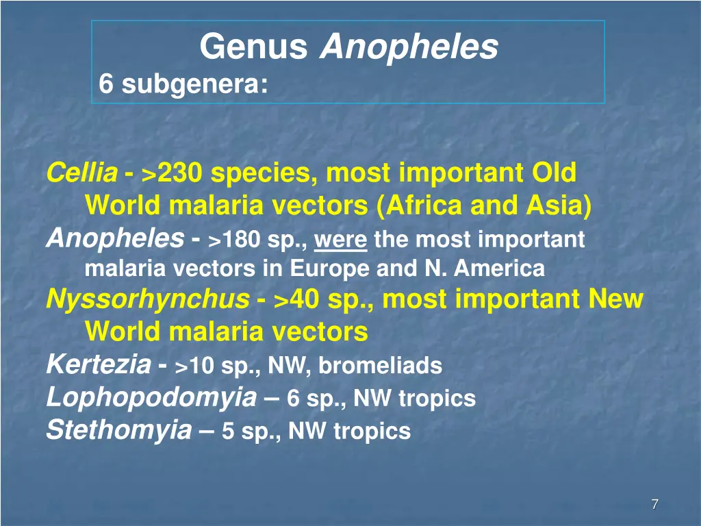 genus anopheles 6 subgenera