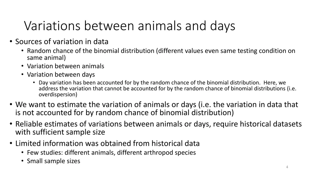 variations between animals and days sources