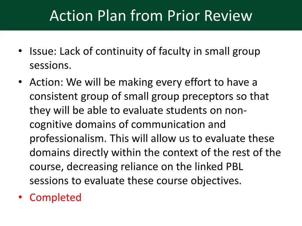 action plan from prior review 2