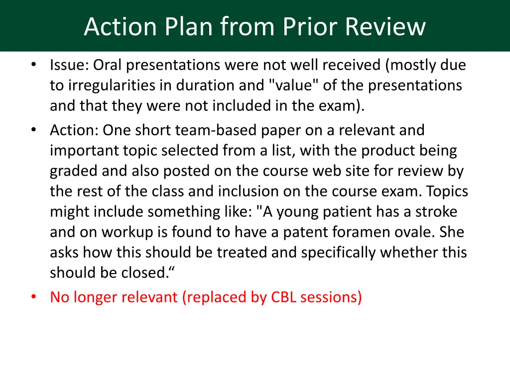 action plan from prior review 3