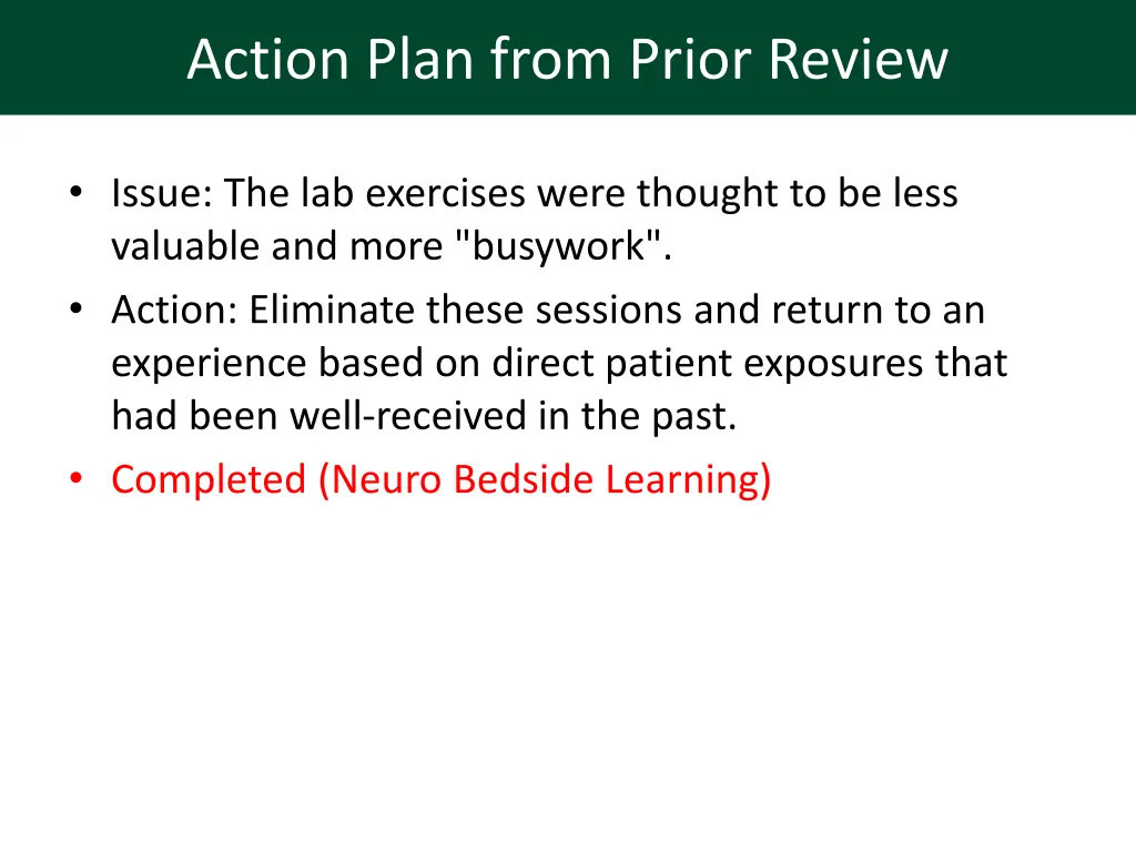 action plan from prior review 4