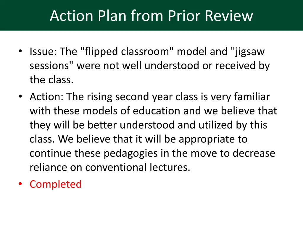 action plan from prior review