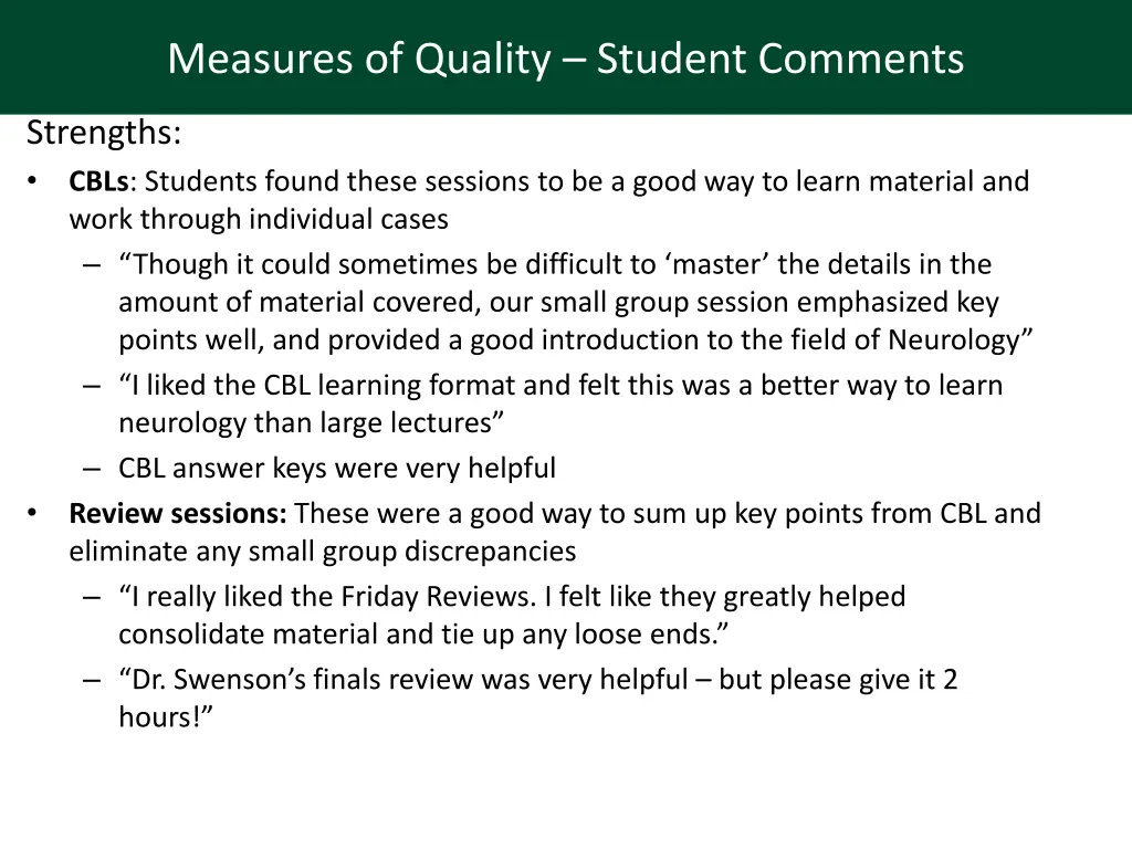 measures of quality student comments