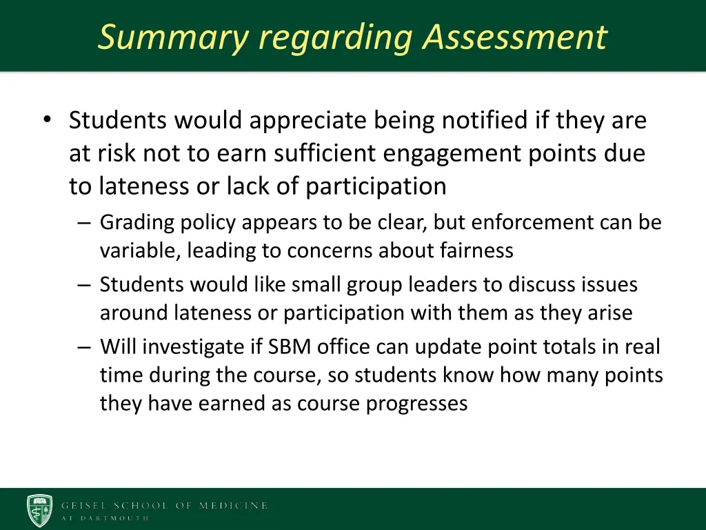 summary regarding assessment