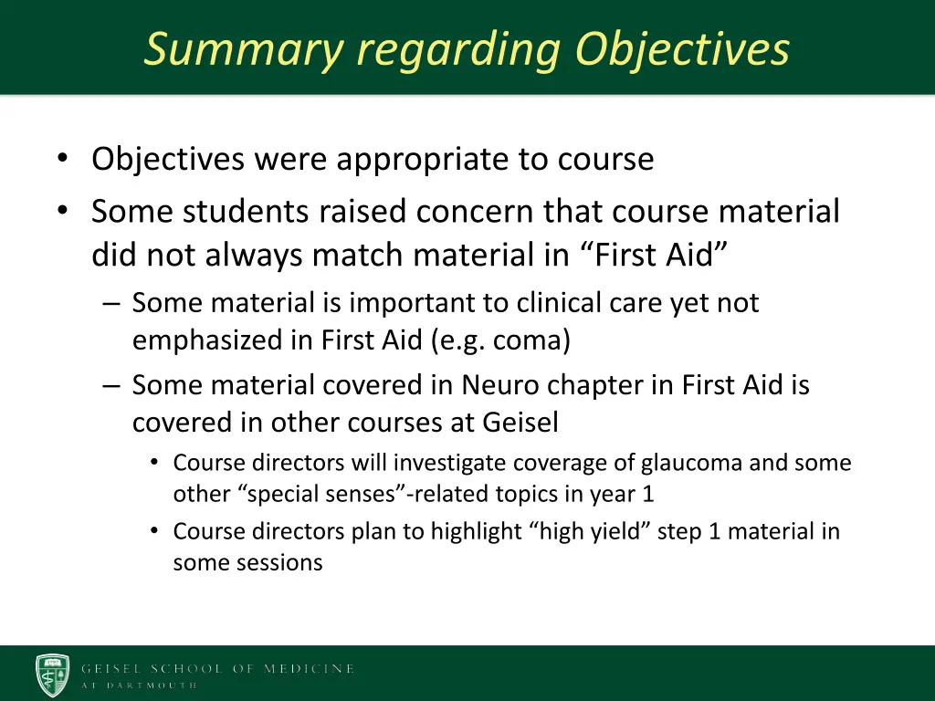 summary regarding objectives