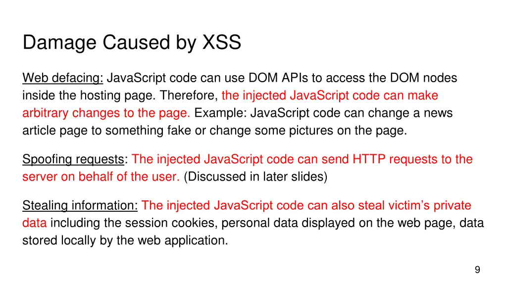 damage caused by xss