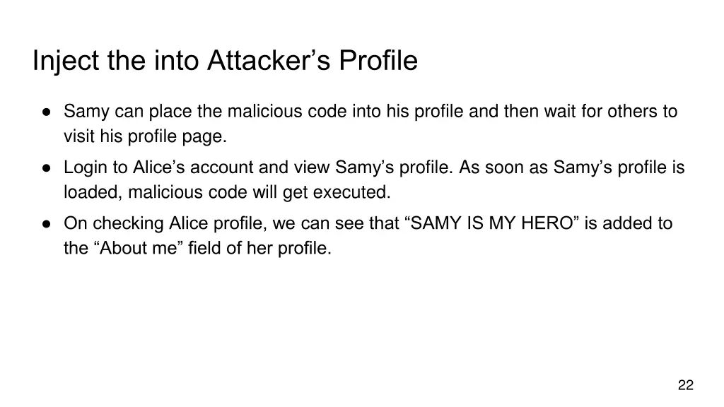 inject the into attacker s profile