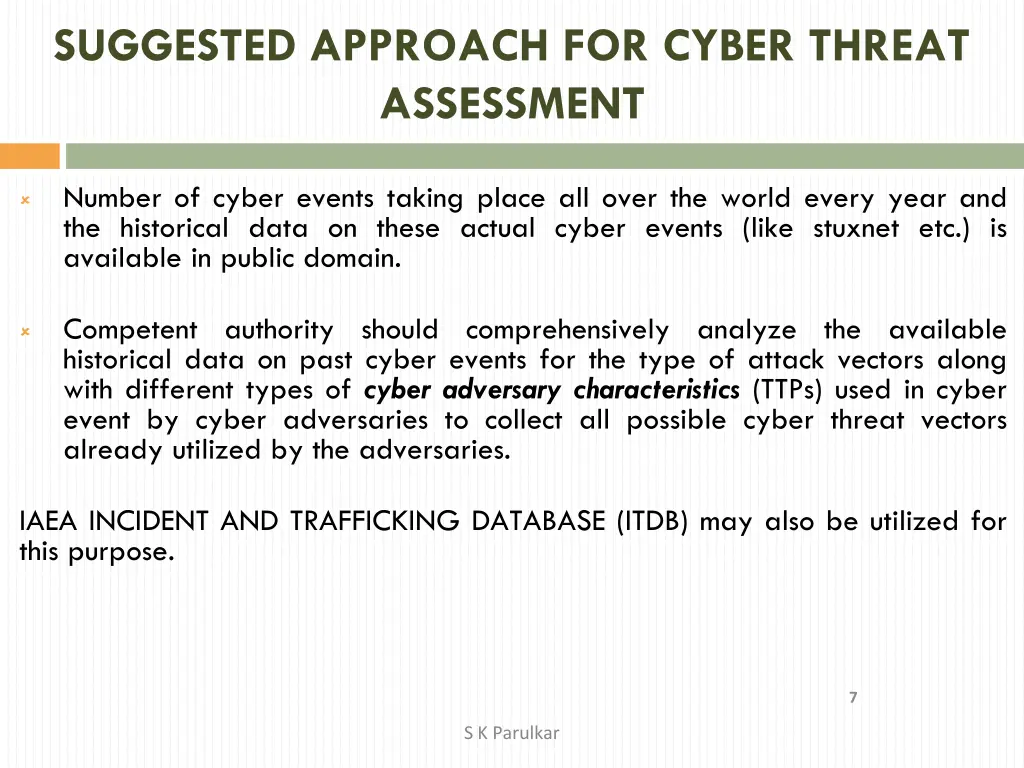 suggested approach for cyber threat assessment