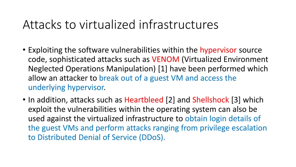 attacks to virtualized infrastructures