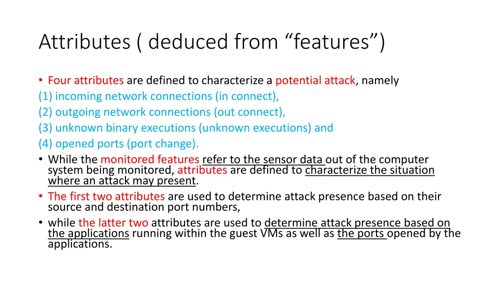 attributes deduced from features