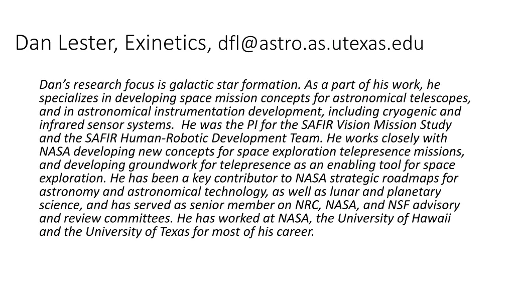 dan lester exinetics dfl@astro as utexas edu