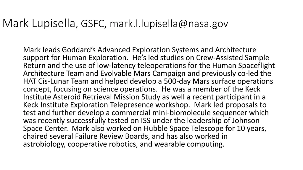 mark lupisella gsfc mark l lupisella@nasa gov