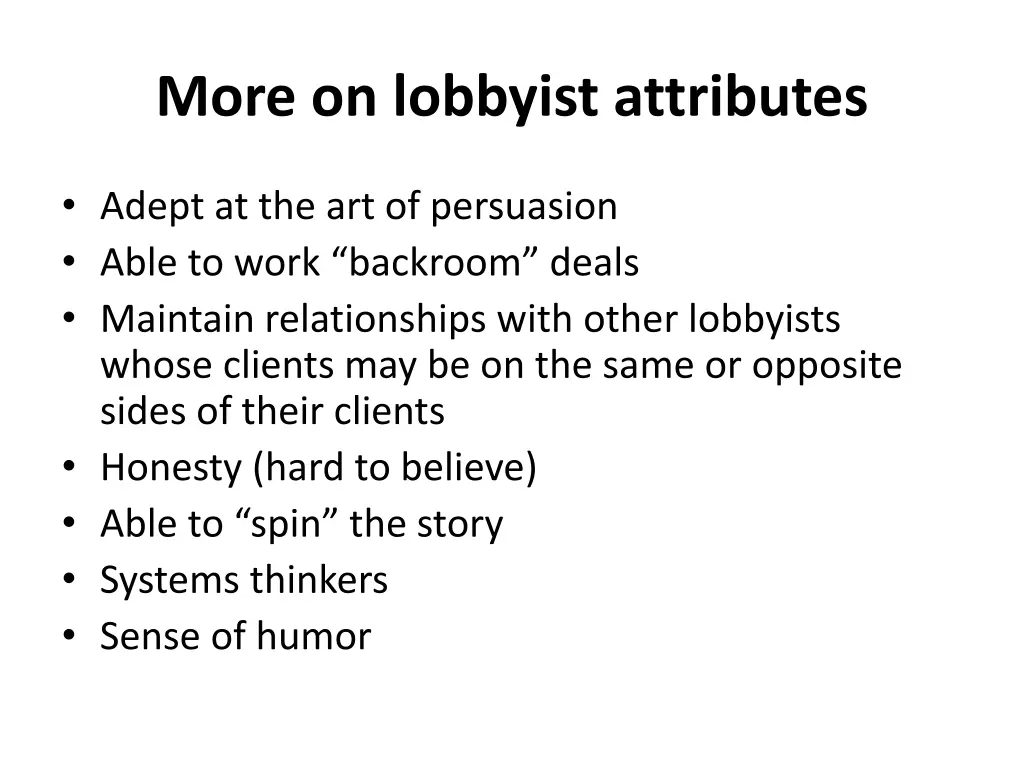 more on lobbyist attributes