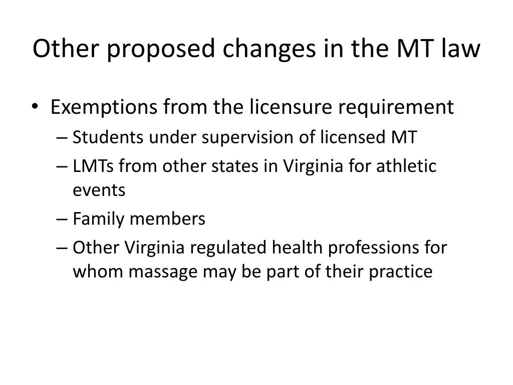 other proposed changes in the mt law