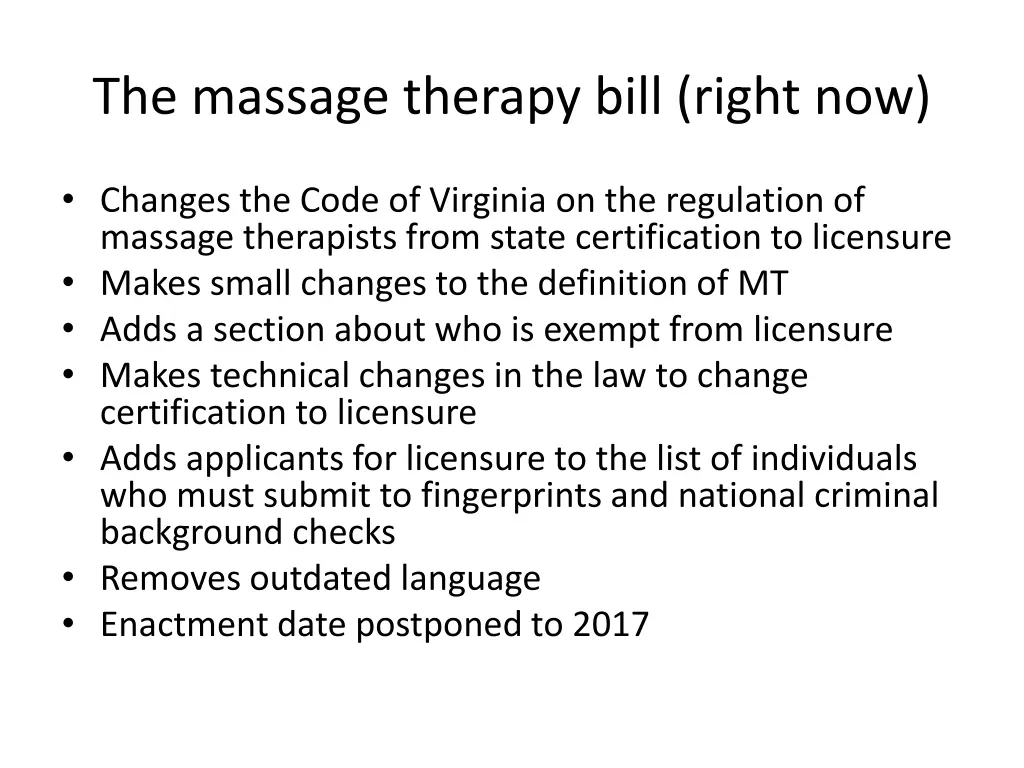 the massage therapy bill right now