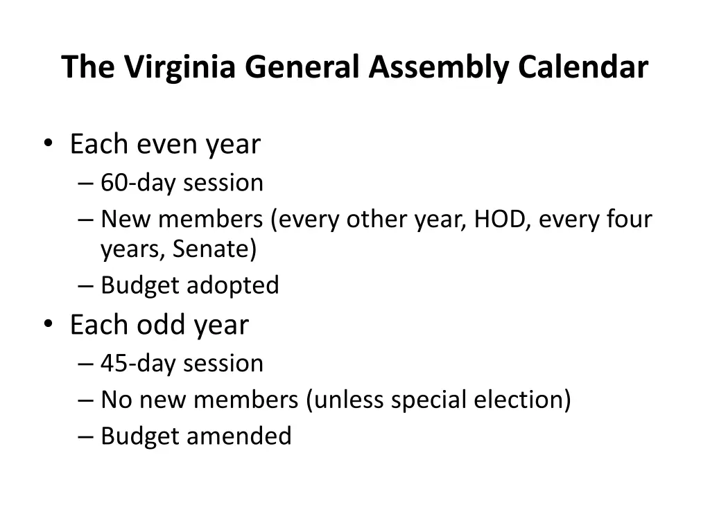 the virginia general assembly calendar