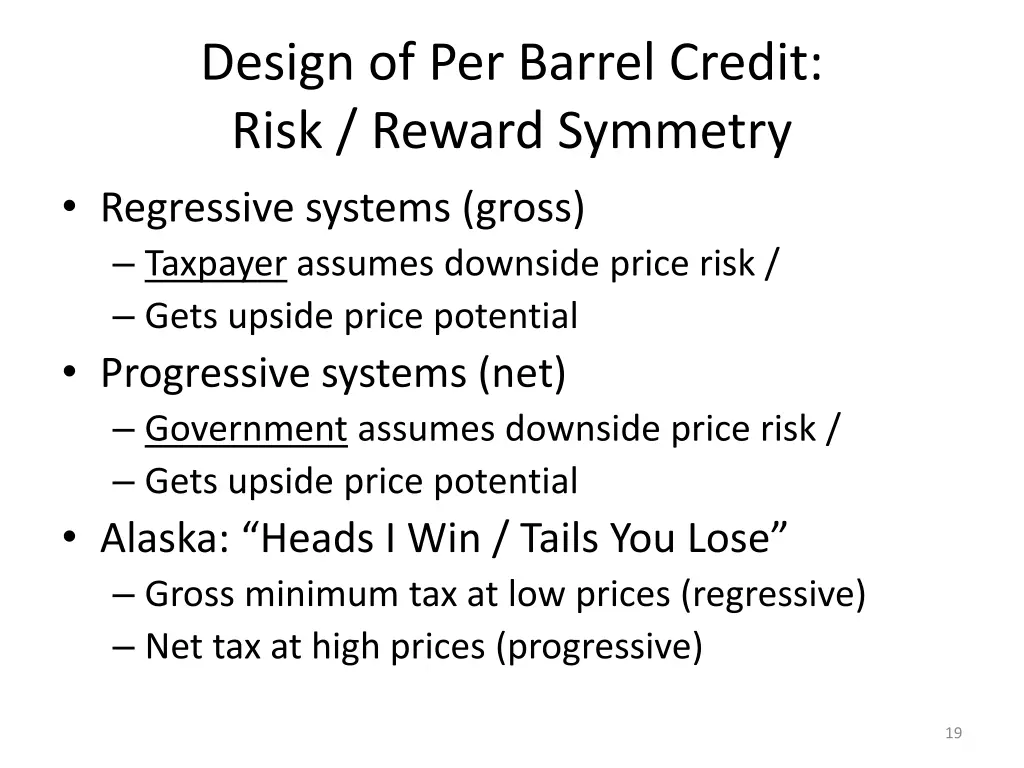 design of per barrel credit risk reward symmetry