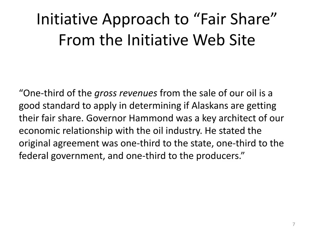 initiative approach to fair share from