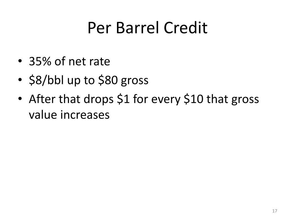 per barrel credit