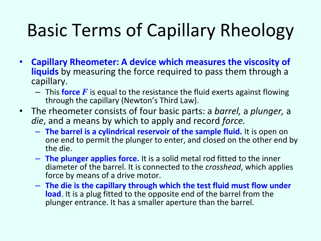 basic terms of capillary rheology