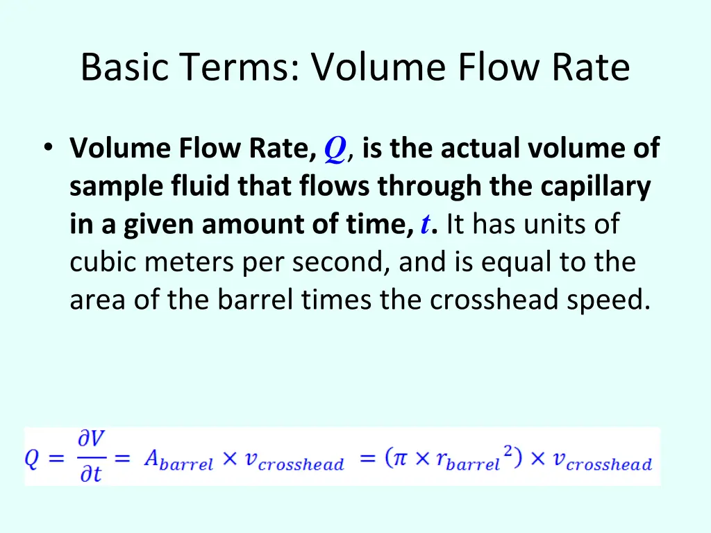 basic terms volume flow rate