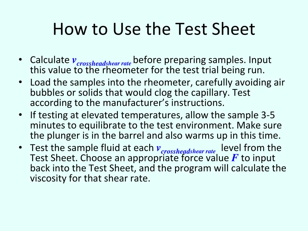 how to use the test sheet