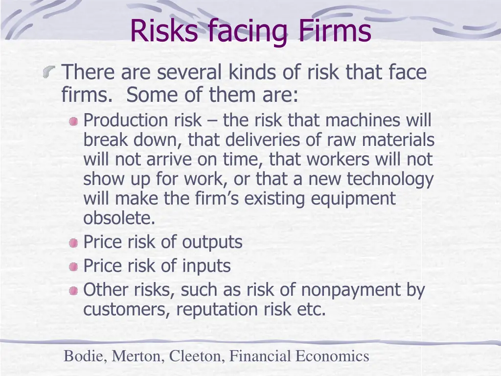 risks facing firms