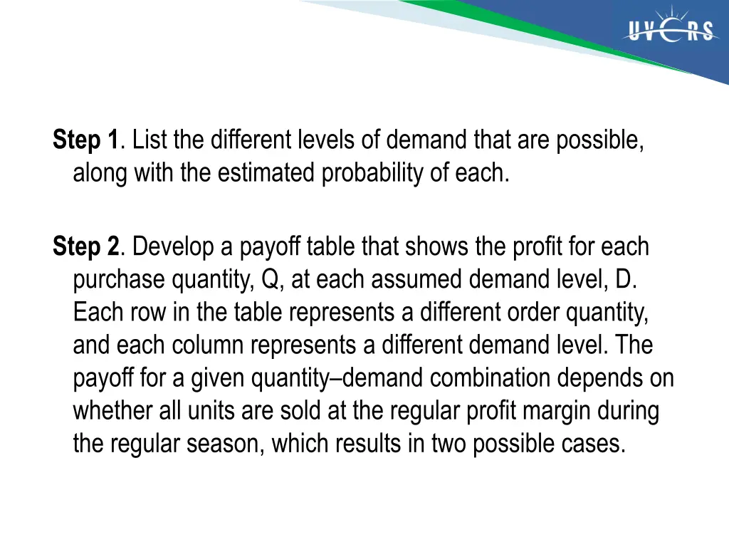 step 1 list the different levels of demand that