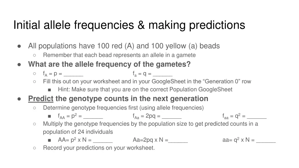 initial allele frequencies making predictions