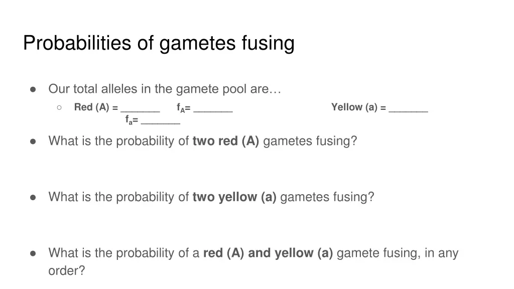 probabilities of gametes fusing