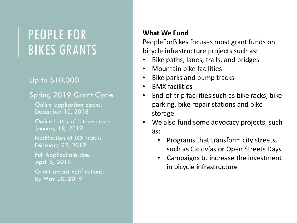 people for bikes grants