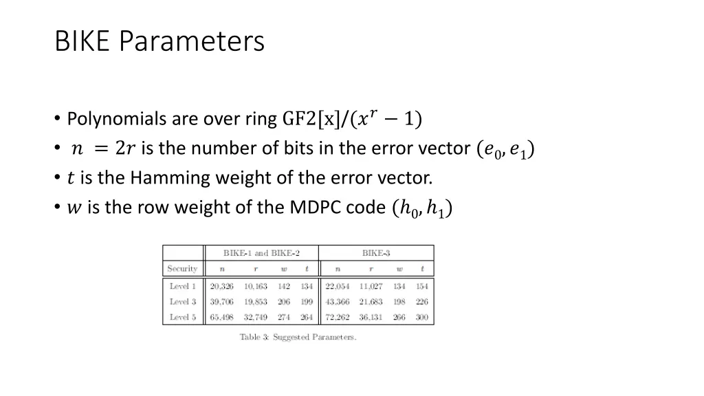 bike parameters