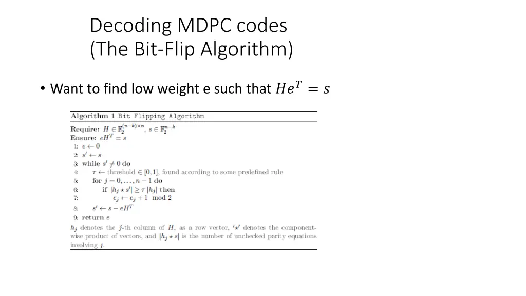 decoding mdpc codes the bit flip algorithm