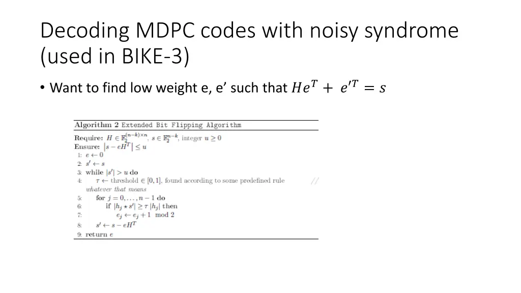 decoding mdpc codes with noisy syndrome used