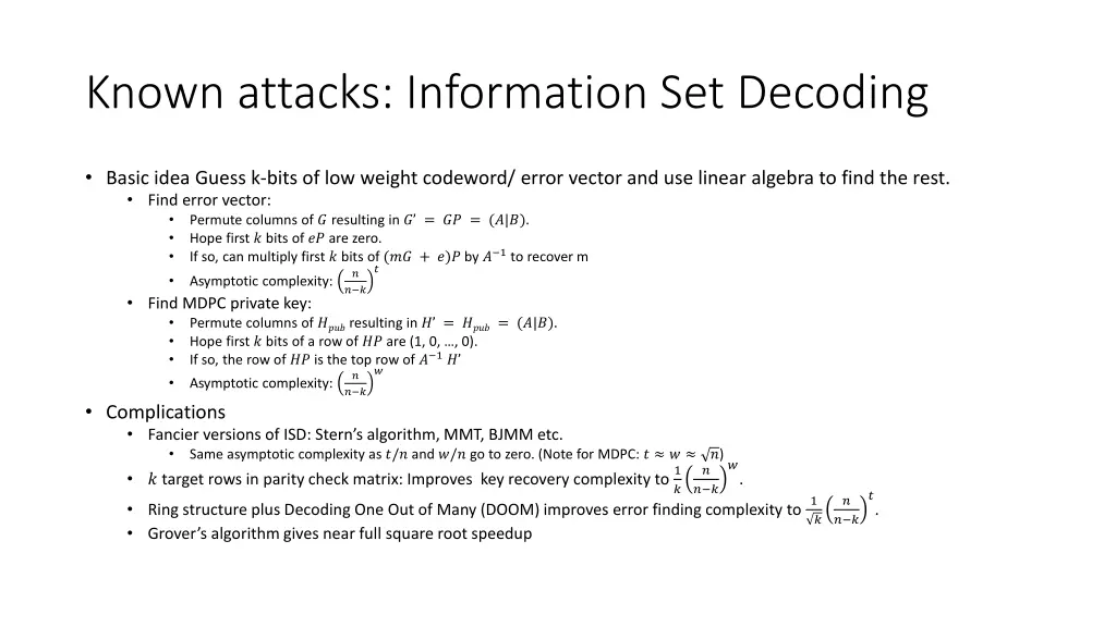 known attacks information set decoding