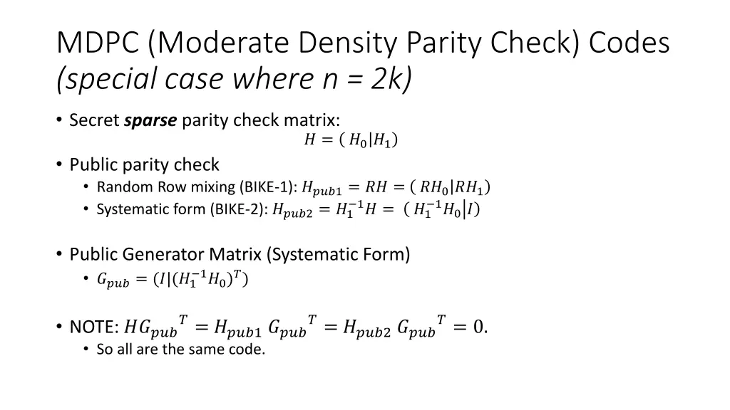 mdpc moderate density parity check codes special