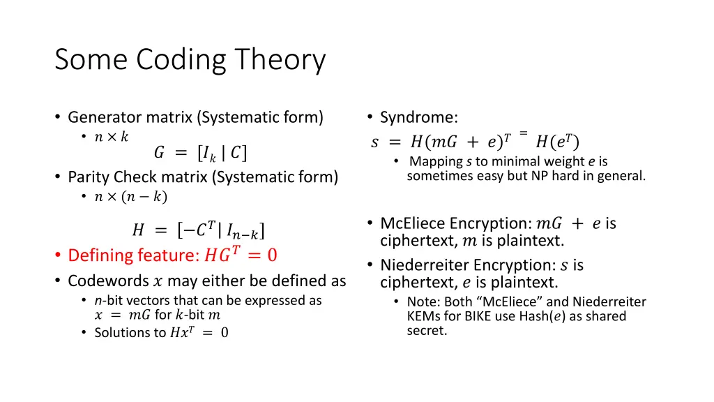 some coding theory