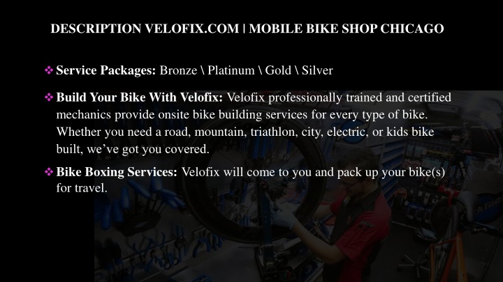 description velofix com mobile bike shop chicago