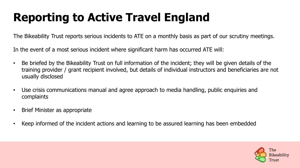 reporting to active travel england