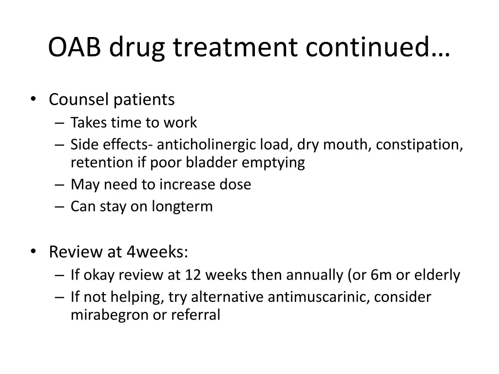 oab drug treatment continued