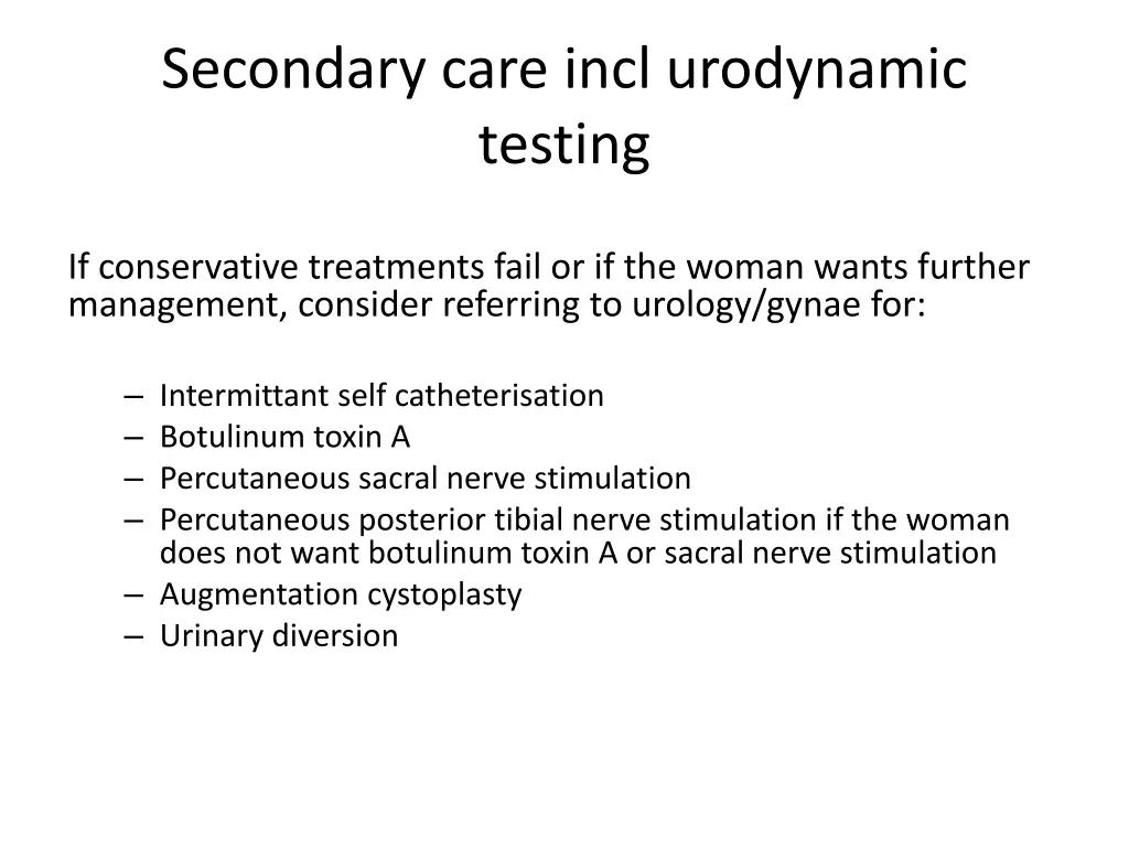 secondary care incl urodynamic testing