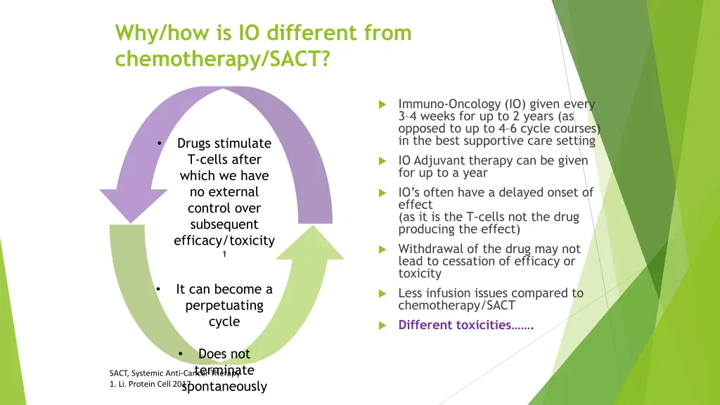 why how is io different from chemotherapy sact