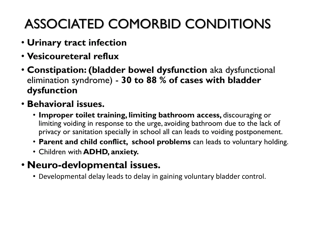 associated comorbid conditions