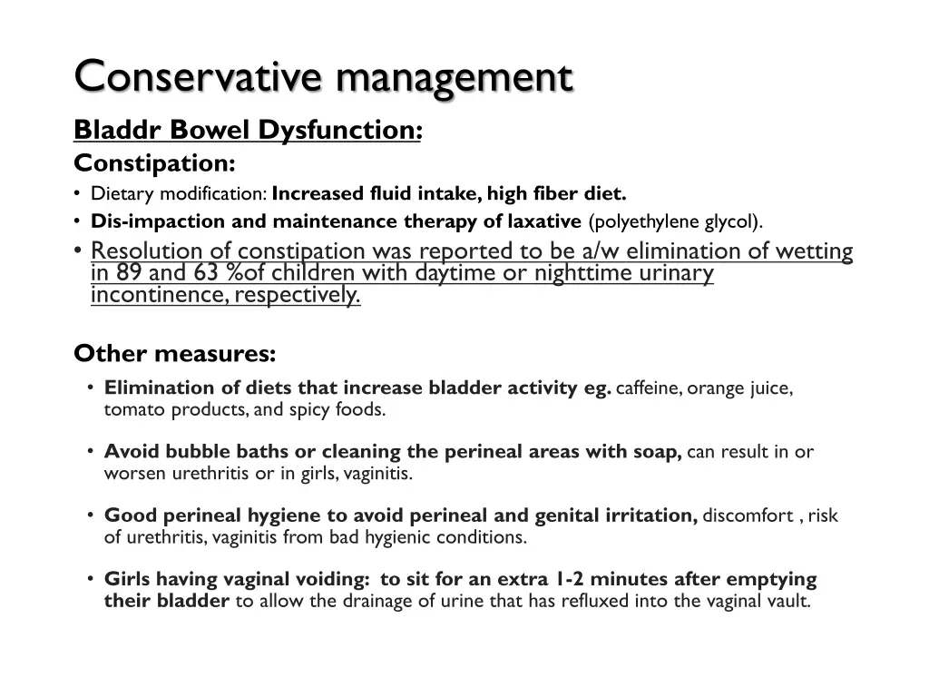 conservative management bladdr bowel dysfunction