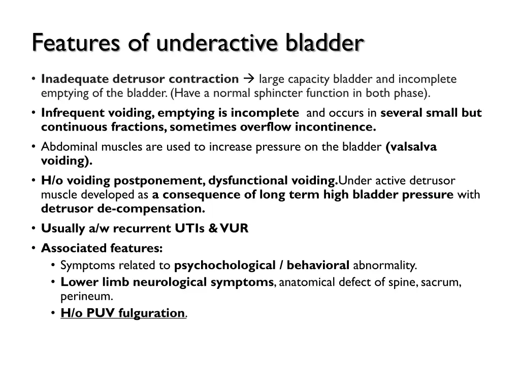 features of underactive bladder