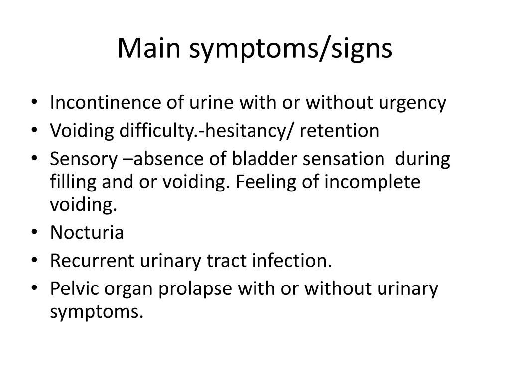 main symptoms signs